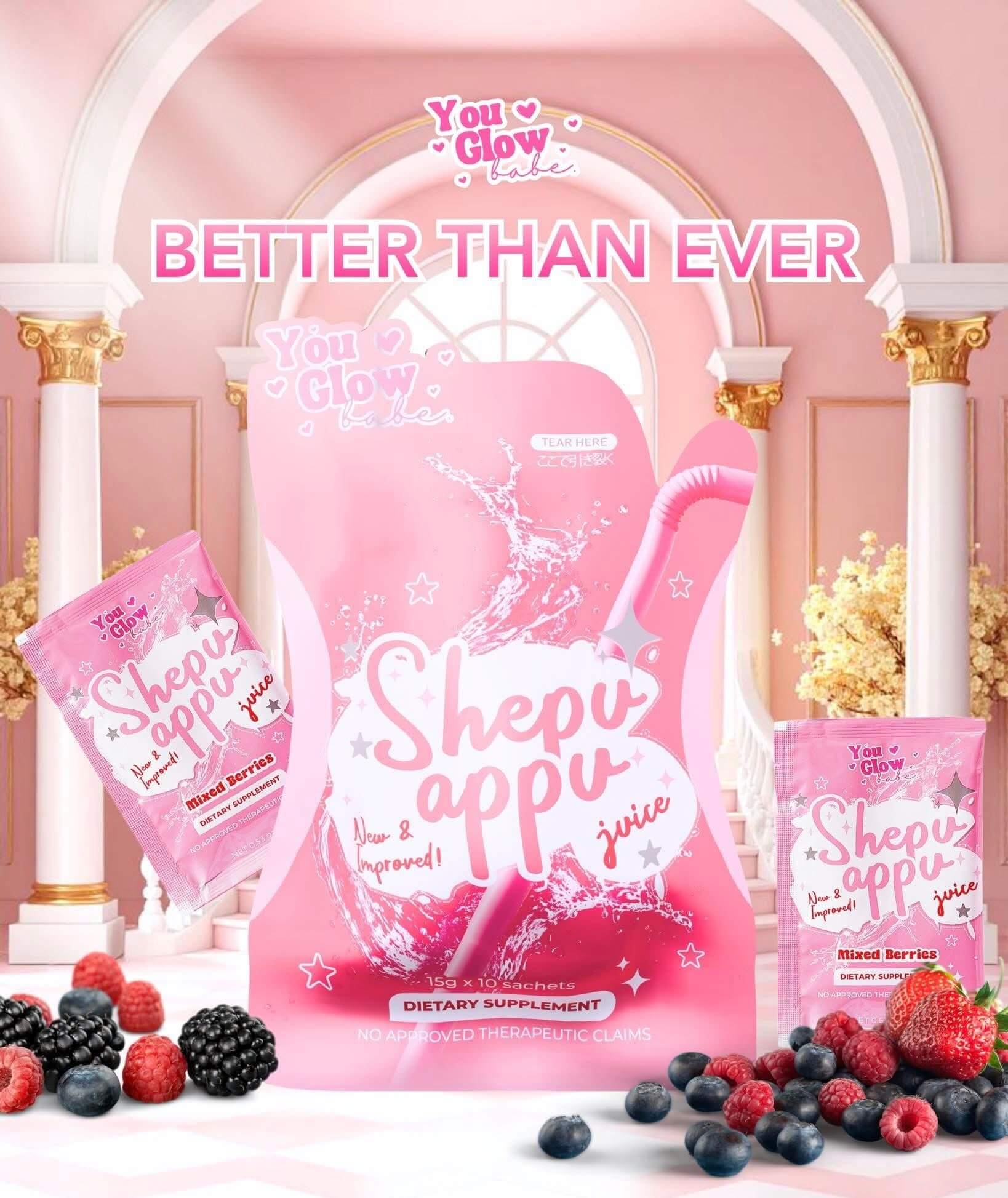 YOU GLOW BABE Shepu Appu Juice Mixed Berries new packaging with L-Carnitine Glutathione and Vitamin C
