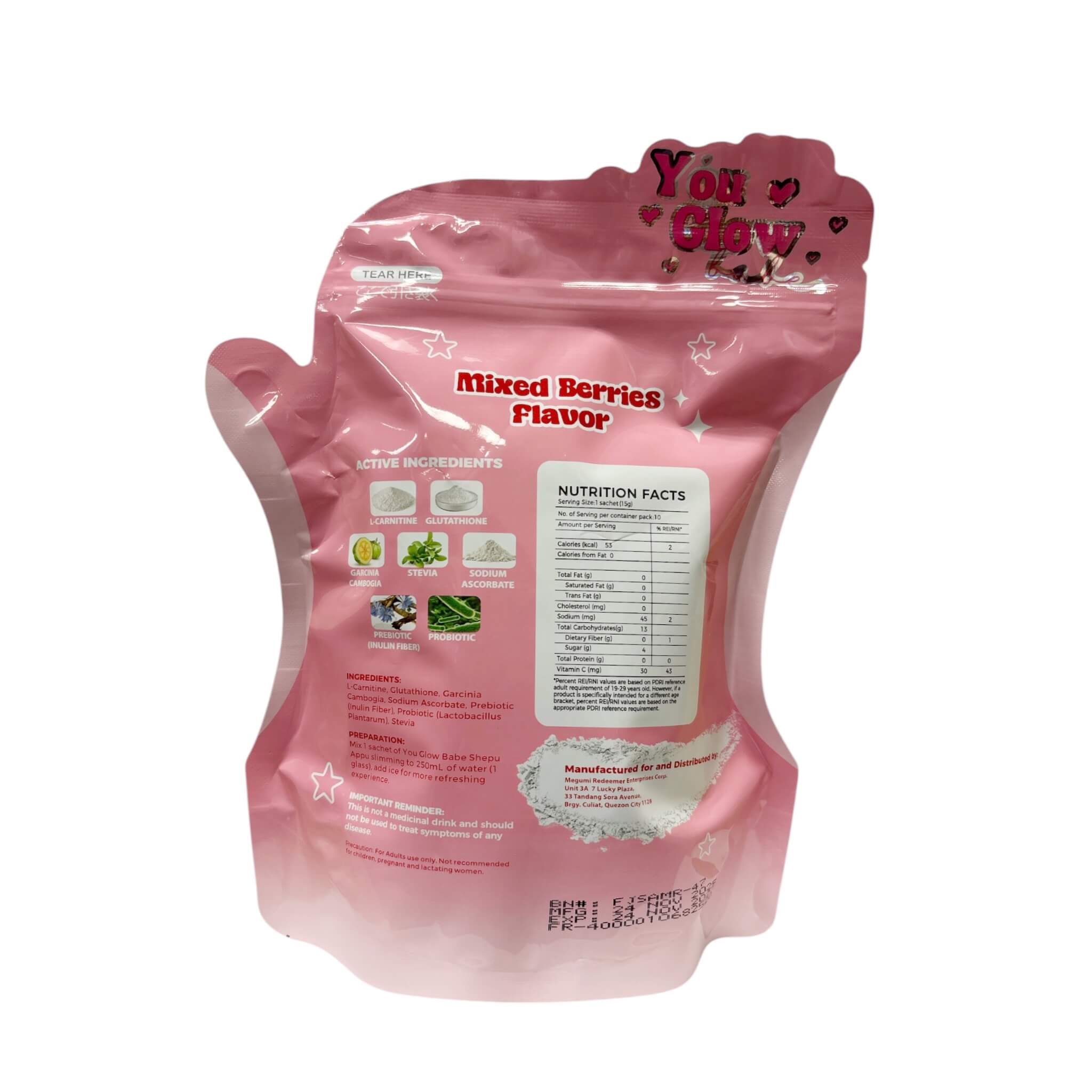 YOU GLOW BABE Shepu Appu Juice Mixed Berries new packaging dietary supplement drink mix sachets
