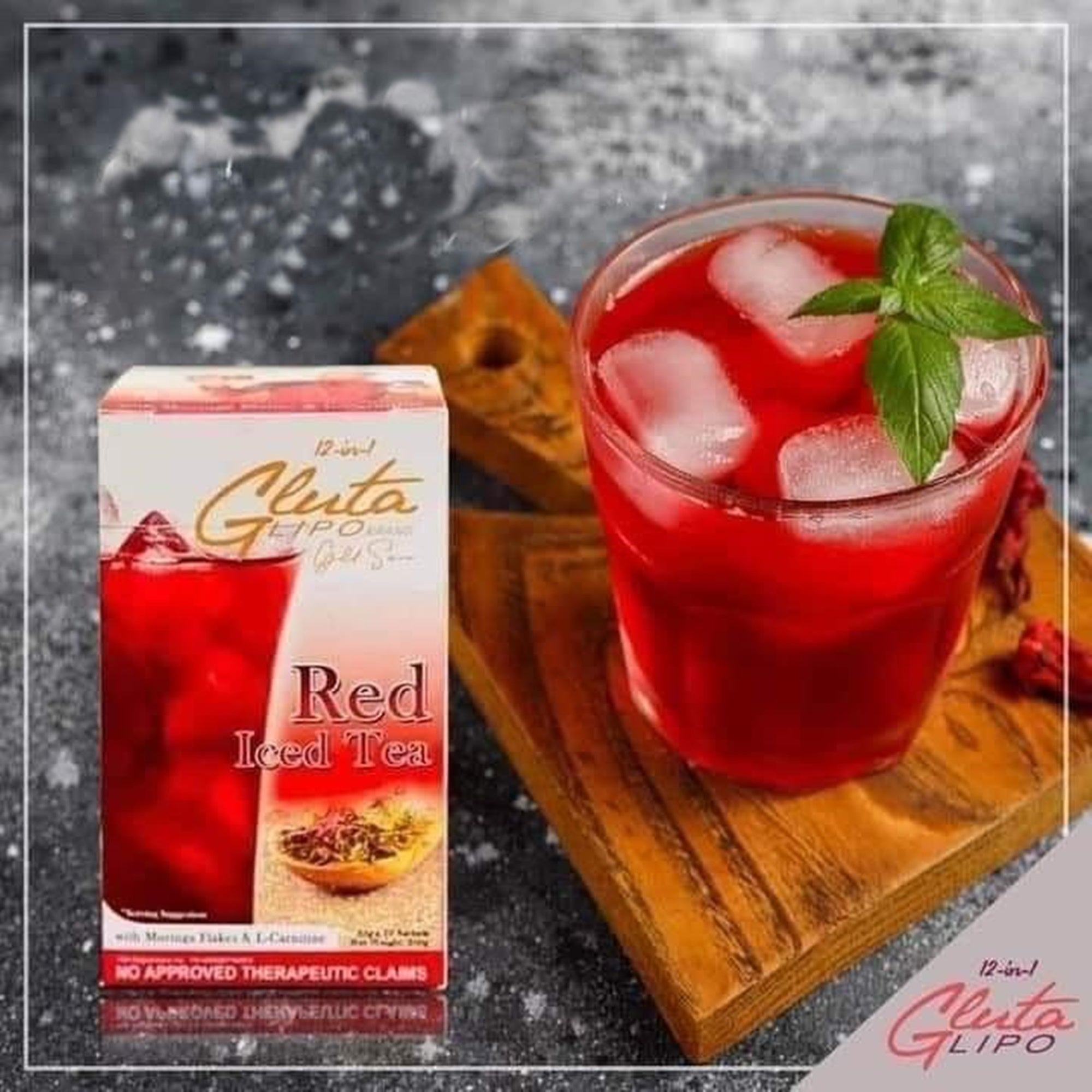 glutathione tea Gluta Lipo 12 in 1 Glutalipo Gold Series Red Iced Tea, 10 Sachets glutathione tea Glow, detox, and