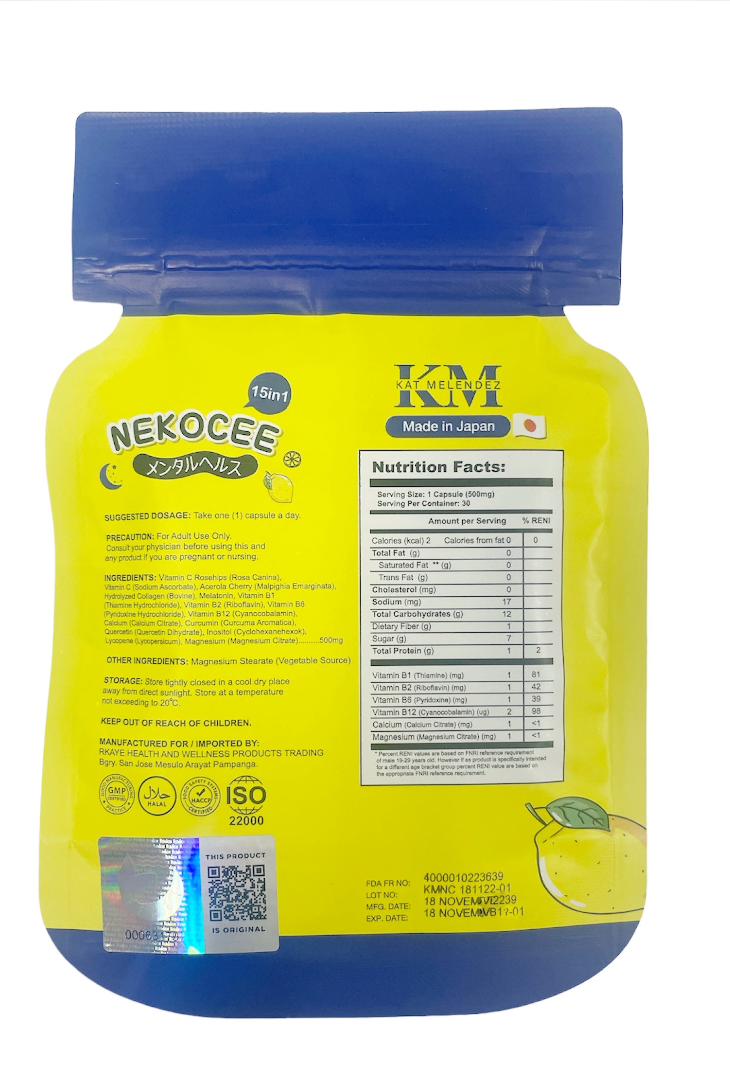 NEKOCEE 15 in 1 By Kat Melendez 15 in 1 Rosy Glow, 30 Capsules