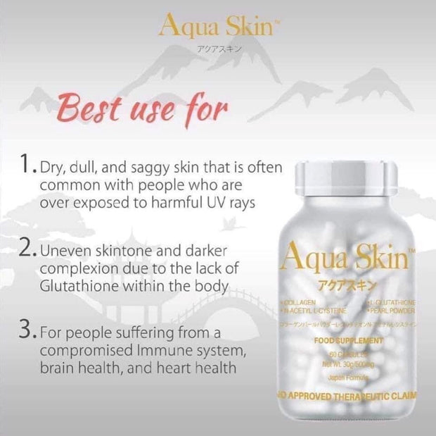 aqua skin glutathione for dry aged skin. evens skin tone 