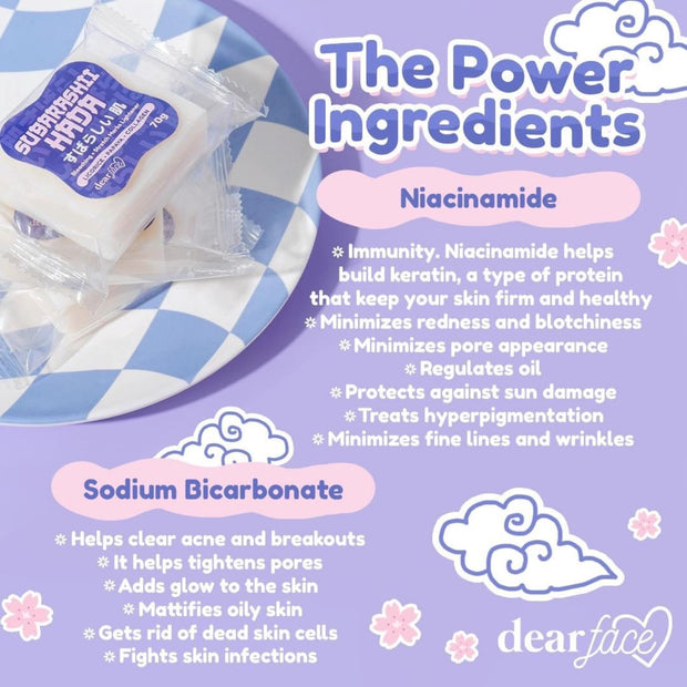 Dear Face Subarashii Hada Bleaching Soap power ingredients to clear acne