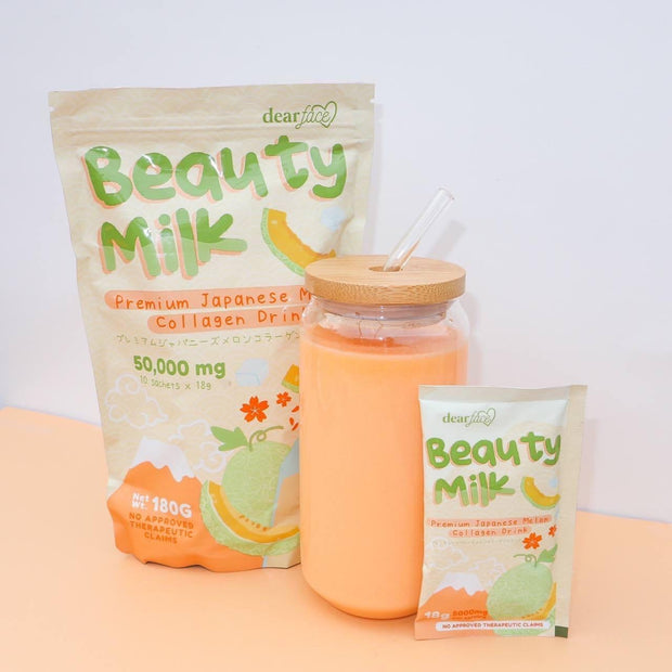 10 Packs Dear Face Beauty Milk Japanese Collagen Melon Drink, 10 Sachets Each