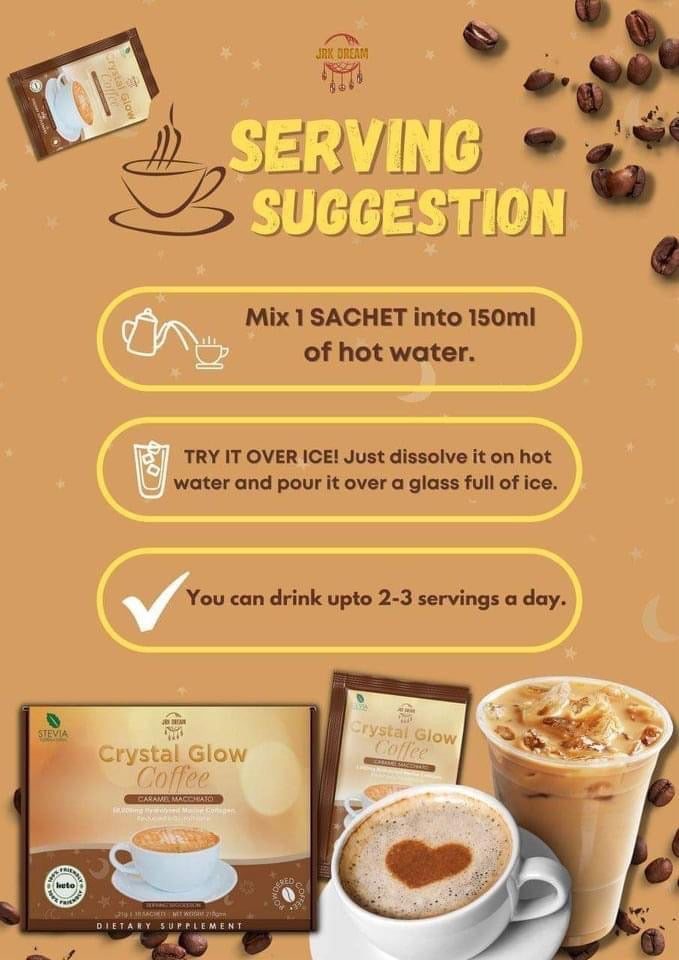Crystal Glow Coffee CARAMEL MACCHIATO 10 Sachets - EXPIRES JULY 2024