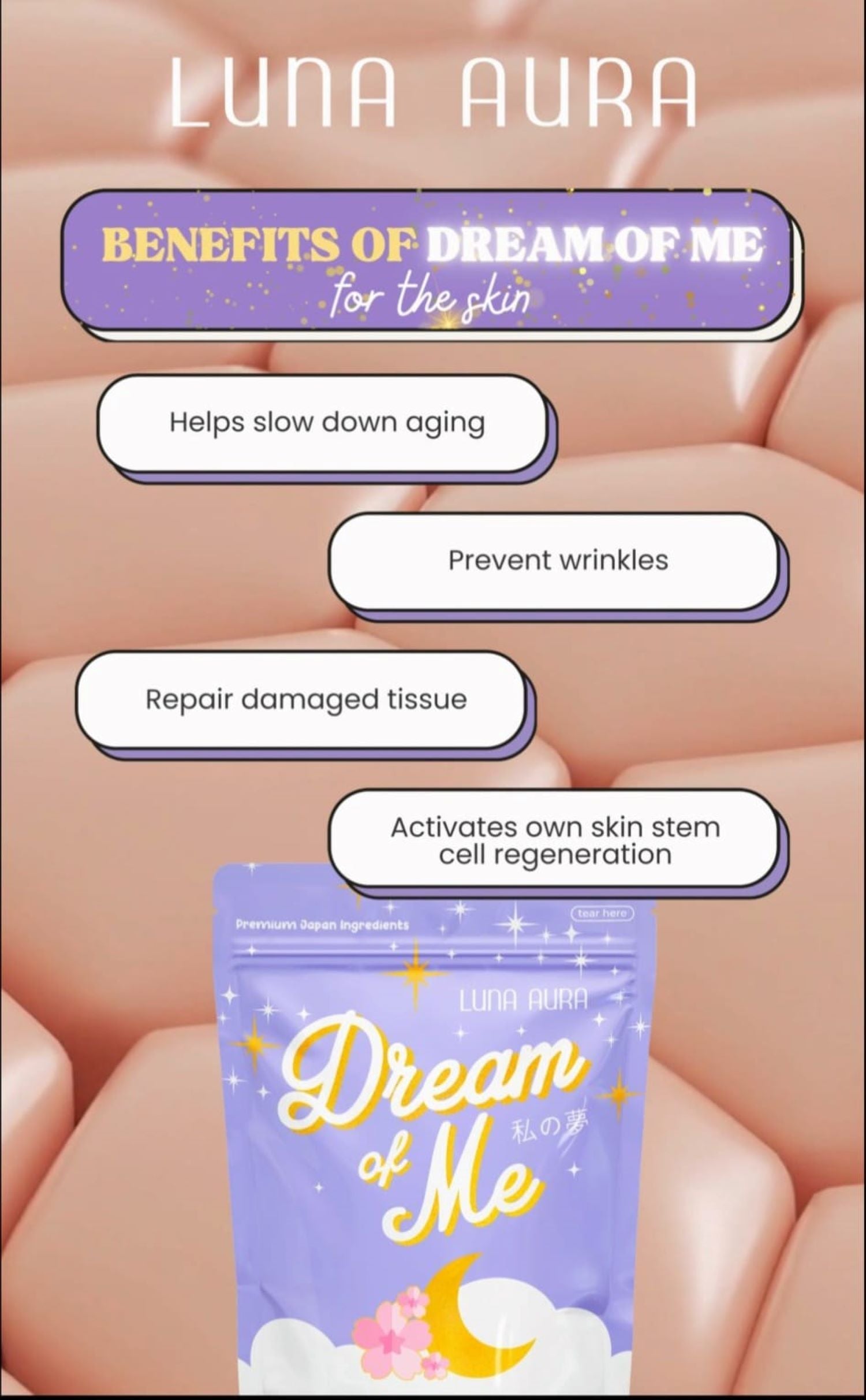 2 Packs Luna Aura Dream of Me Cherry Blossom Yogurt Drink Collagen & Glutathione, 150g